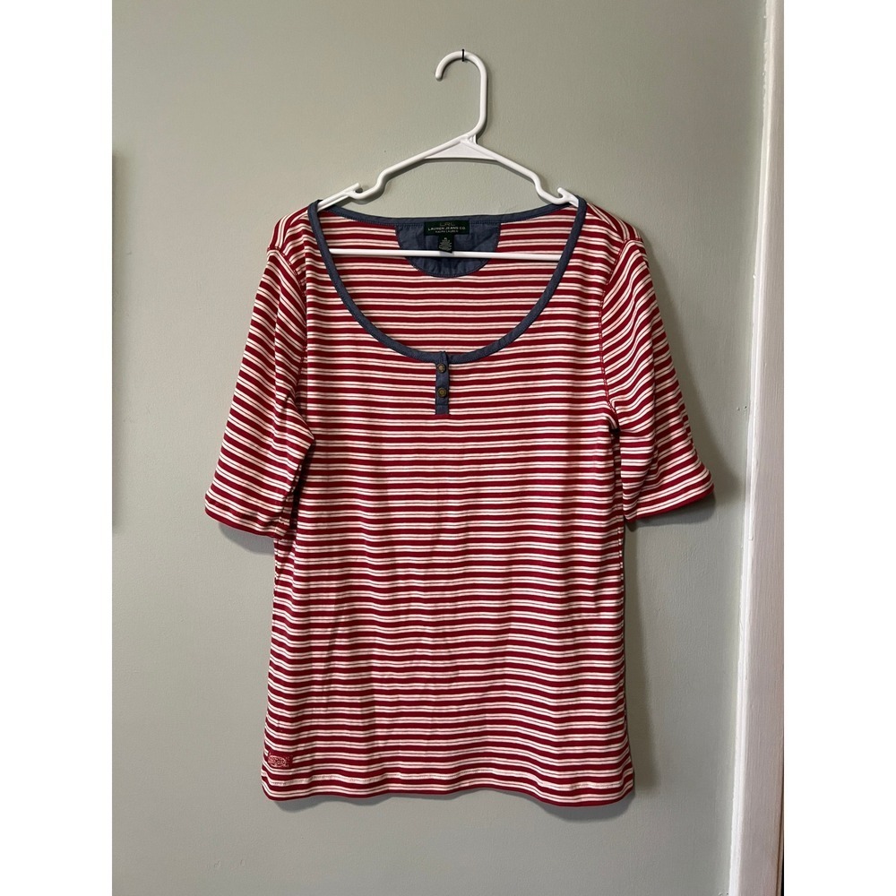 Lauren Jeans Co. Short Sleeve Top Stripes Scoop Neck Women Size XL
